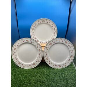 Vintage Abingdon Fine Porcelain China 10" Dinner Plates-Set of 3, Floral /Silver